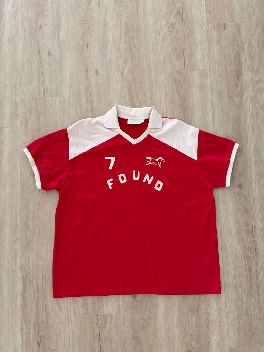 Found Goji Red Collar Jersey, Size Small Oversized